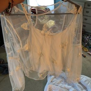 Bell sleeve sheer top w/ under tank